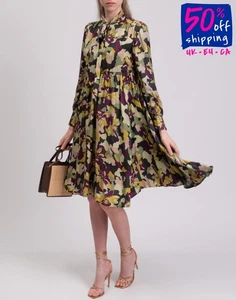 RRP€861 HIGH A-Line Dress IT40 US4 UK8 S Silk Blend Floral Bow Made in Italy - Picture 1 of 8