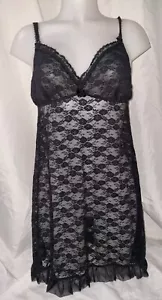 Gorgous black Floral Lace H&M sexy babydoll chemise dress Size L (TV) - Picture 1 of 3