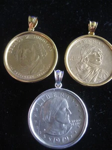 COIN HOLDER & Pendant for COMMEMORATIVE DOLLARS in Sterling Silver YOU CHOOSE - Picture 1 of 6