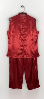Sexy pijama Lord & Taylor talla grande satinado sedoso estilo asiático rojo sin mangas Foto 1 de 4