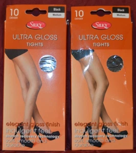 2 Pares Medias Ultra Brillantes Sedosas Negras Medianas 10 DEN Elegantes Duraderas (G1) - Imagen 1 de 3