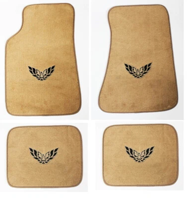 NEW! Carpet Floor Mats Tan 1982-2002 PONTIAC FIREBIRD Embroidered Logo BLK All 4 - Image 1 of 4