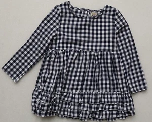 EMMA JEAN GIRL'S SIZE 8 LONG SLEEVE DRESS / TUNIC RUFFLE DARK BLUE & WHITE CHECK - Picture 1 of 6