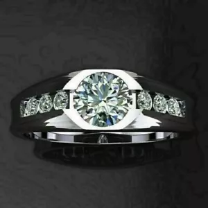 Bezel Set Men's Wedding Ring 1.25 Ct Lab Grown Certified Diamond 10K White Gold - Picture 1 of 10