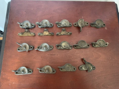 14 VICTORIAN CAST IRON WINDOW LOCKS 3 KEEPERS ANTIQUE VINTAGE WORKING CONDITION Cover