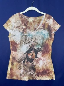 Women's Medium Rodeo Bling Tie Dye Bull Riding V-Neck Studded Top Short Sleeves - Picture 1 of 10