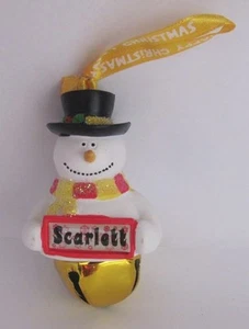 25402 SCARLETT NAME FROSTY SNOWMAN COLOUR BELL CHRISTMAS TREE DECORATION GIFT - Picture 1 of 6