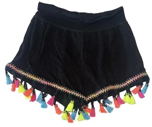 Random Hearts Girls Black Neon Embroidery Tassel Shorts Size 5 - Picture 1 of 2