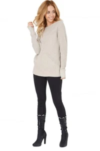 Beigefarbener gerippter Strickpullover lockere Passform Pullover Pulli für Damen. Größen: UK8-16 - Bild 1 von 4