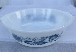 Vintage Glasbake Milk Glass "Blue Onion" Round Ovenware/Casserole - Picture 1 of 6