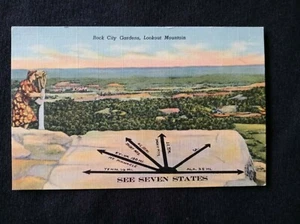 Cartolina in lino ROCK CITY GARDENS Belvedere Montagne TN KY NC SC AL GA VA - Foto 1 di 2