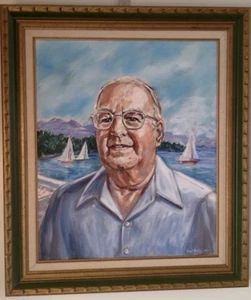 Portrait Painting Oil on Canvas Gentleman with Glasses by Harbor Vintage Framed - Picture 1 of 11