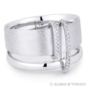 Anello doppia fascia spessore destra oro bianco 14 kt pavè di diamanti taglio tondo 0,10 ct - Foto 1 di 1