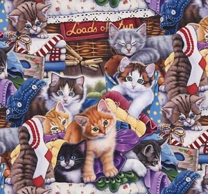 Feline Drive Fabric LOADS OF FUN Kittens Multi - Fat Quarter (18"x22") FQ - Picture 1 of 8