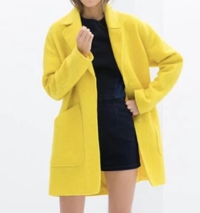 Zara Trafulac Bright Yellow Mohair Style Coat, Small, Oversized - Picture 1 of 5