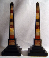 20 Inches Black Marble Obelisk with Overlay Work for Home Decor Set of 2 Pieces