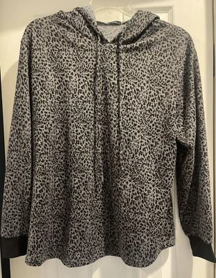 STUDIO 1886 LADIES POLY STRETCH PULLOVER HOODIE GRAY/BLACK LEOPARD PRINT LARGE - Image 1 of 3