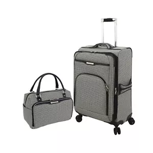 London Fog Oxford III 2 Piece Set (Cabin Bag and 25" Spinner), Black White - Picture 1 of 8