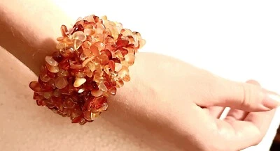 Elegante Brazalete Whitney Kelly Cornalina Preciosas Piedras Preciosas Guijarro Tejido Elástico Foto 1 de 4