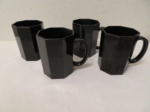 Vtg Mid Century Set of 4 Arcoroc Black Hexagonal Mugs Cups - Picture 1 of 6