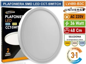 PLAFONIERA ULTRA SLIM SMD LED 36W ROTONDA 48CM IP40 COLORE BIANCO CCT 3 IN 1 - Foto 1 di 6
