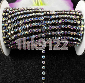 Clear Ab Glass Crystal Rhinestone Chain Black Chain Wedding Decoration Swe DIY - Picture 1 of 4