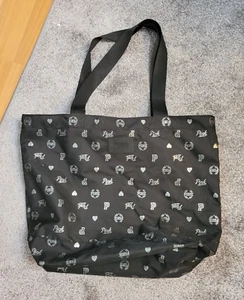 Victorias Secret Pink Tote Bag Weekender Beach Bag Black Silver Logo Travel - Picture 1 of 10
