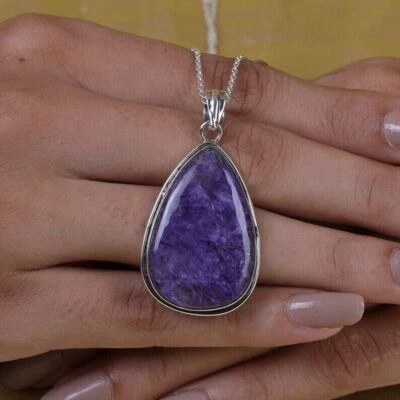 AAA+ Charoite Gemma Ciondolo 925 Argento Sterling Donna Gioielli Natale Regalo - Immagine 1 di 4