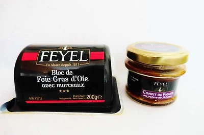 FEYEL FRANKREICH Foie Gras d'OIE Bloc 200g fegato d'oca con fichi Confit Feyel Francia NUOVO!