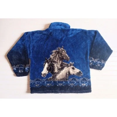 VTG Bear Ridge Outfitters Horses Size L Blue Fleece Jacket Full Zip Made In USA - Image 1 of 4