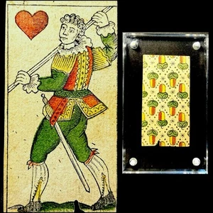 Historical Bohemian Prague Knave of Hearts Antique Playing Card Stencil Painted - Picture 1 of 22