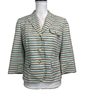 Ann Taylor Loft Blazer Jacke Gr. 8 blau oliv khaki Taschen Freizeit Karriere Slim - Bild 1 von 7