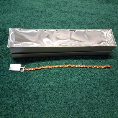 Pulsera 8" Rodio Sobre Ópalos de Fuego Cuadrados Esterlina, Baguette Moissinites (1011) Foto 1 de 4