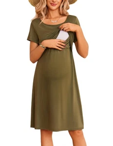 Women's Nursing Dress Summer Short Sleeve Patchwork Maternity Breastfeed - XL - Picture 1 of 5