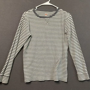Place Shirt Boys XL 14 Gray White Striped Long Sleeve Crewneck 100% Cotton Top - Picture 1 of 8