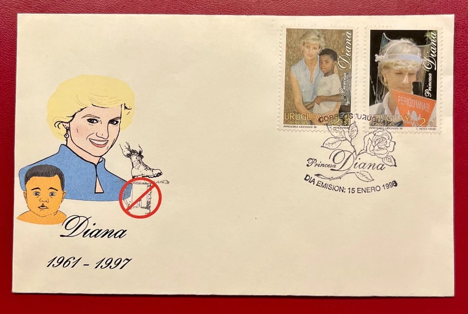 УРУГВАЙ * СПЕЦИАЛЬНЫЙ POSMARK «ПРИНЦЕССА ДИАНА» - ЧЕХОЛ С YVERT # 1700 1701 - Изображение 1 из 1