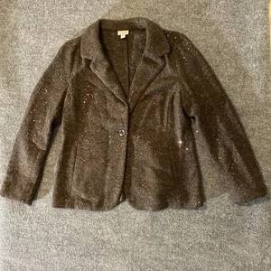 J Jill Blazer Jacket Womens Medium 12% Wool Brown Sequin Career Workwear - Picture 1 of 12