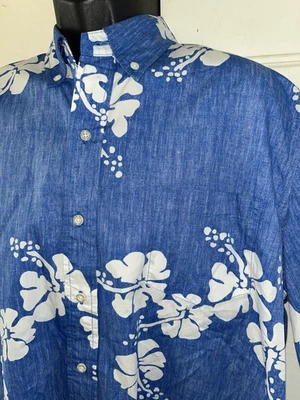 REYN SPOONER Hawaiian 50th State Flower Blue Classic Fit Button Front Shirt-Sz L - Image 1 of 4