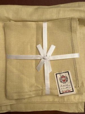 Vintage Pure Linen 44”x44” Tablecloth & 15"x15" Napkins Set Gold Color 5 Piece - Image 1 of 4