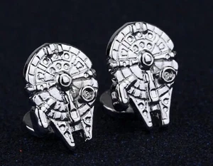 Cufflinks Star Wars Millennium Falcon Silver Tone War Space Ship Cuff Links SLV - Picture 1 of 3