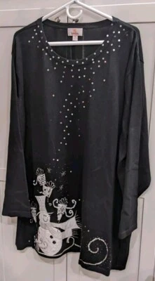 Quacker Factory 3XL Black Embroidered Sequins Holiday Snowman Tunic Knit Sweater - Image 1 of 4