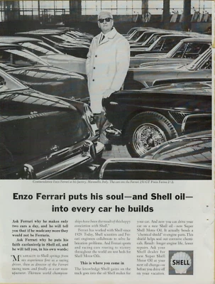 1964 Shell Oil Enzo Ferrari Puts His Soul into Every Car Built Original Print Ad - Image 1 of 2