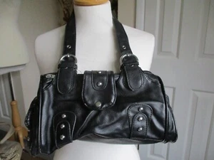 Black faux leather studded, multi compartment shoulder/hand bag - Picture 1 of 13