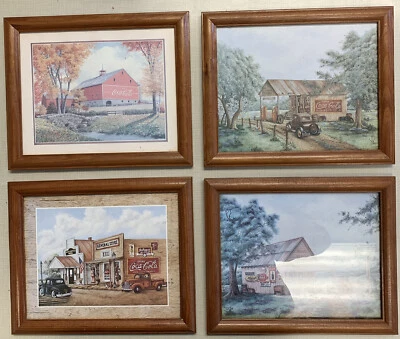 4 Wood Framed Prints 8x10 Martins Garage NuGrape Planters Dr  Pepper Coca Cola - Image 1 of 4