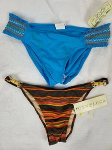 Lucky Brand And Cyn And Luca With Bamboo Straps Bikini bottoms Size Medium Solid - Picture 1 of 5