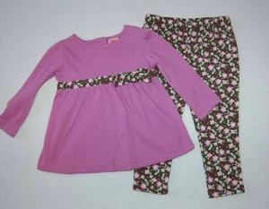 Baby Girls Outfit PURPLE L/S TUNIC SHIRT Loose Fit FLORAL LEGGINGS Brown 12 MO - Picture 1 of 1