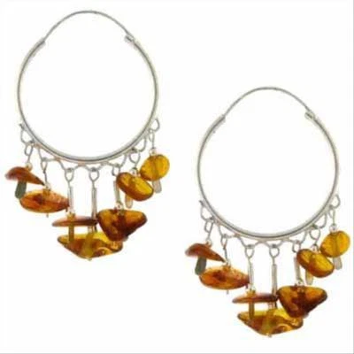 Pendientes de aro de plata 925 con astillas de ámbar Foto 1 de 3