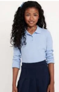 Old Navy Girls Lt Blue Size XXL Size 18 Pique Uniform Long Sleeve Polo Shirt NWT - Picture 1 of 2