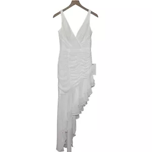 Mac Duggal Women’s Asymmetrical Ruffled V-Neck Chiffon Dress in White Size 0 - Picture 1 of 10