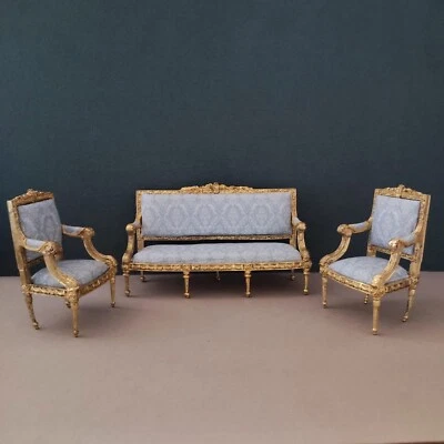 Miniature 1/12" dollshouse Sofa and Armchairs Louis XV style by Robert Dawson - Immagine 1 di 4